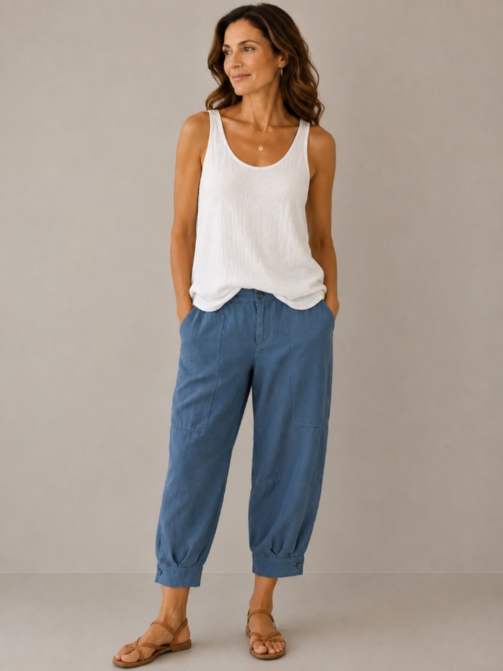Beulah Linen Blend Relaxed Fit Harem Pants - size Medium
